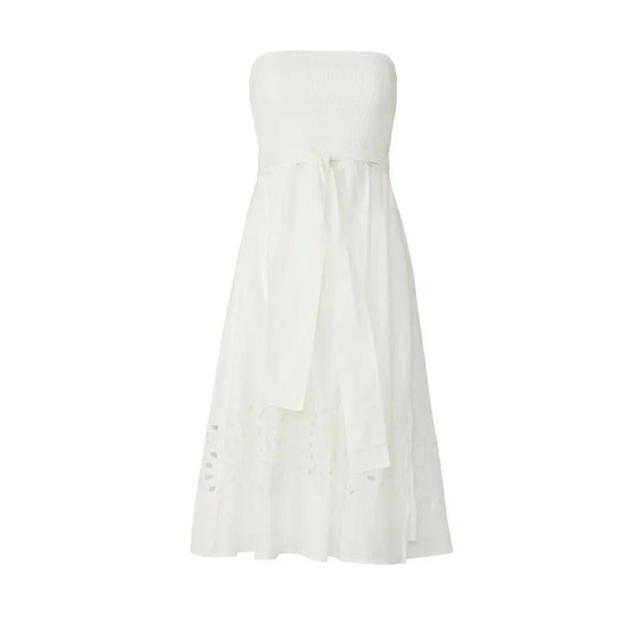 Thakoon Collective Eyelet Tie Waist Dress in White 4 Womens Strapless Cotton Mid - Picture 11 of 11